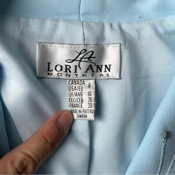 Vintage  Lori Ann Blue Sequins Collar Mesh Sleeve Blazer Made in Canada - Picture 14 of 16